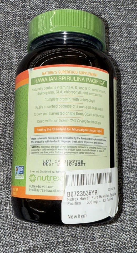 Espirulina hawaiana pura 500 mg, 400 comprimidos (caduca 10/2027) Foto 3 de 3