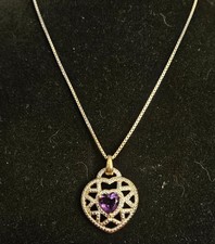 ITALY Gold Over Sterling Silver 925 Chain Necklace Heart Pendant Amethyst 18"