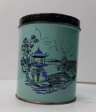 Vintage CHERRYDALE FARMS Filled Mix Metal Can With Asian Motif