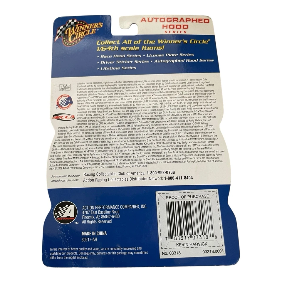 Кевин Харвик 2002 Winners Circle 1:64 No29 E.T. Серия капотов с автографом - Изображение 2 из 2