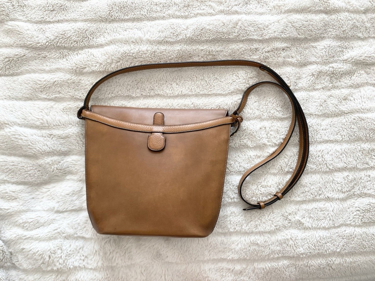 RARE VTG Unisex Delvaux Cognac Leather Crossbody Luxury France *READ View 2