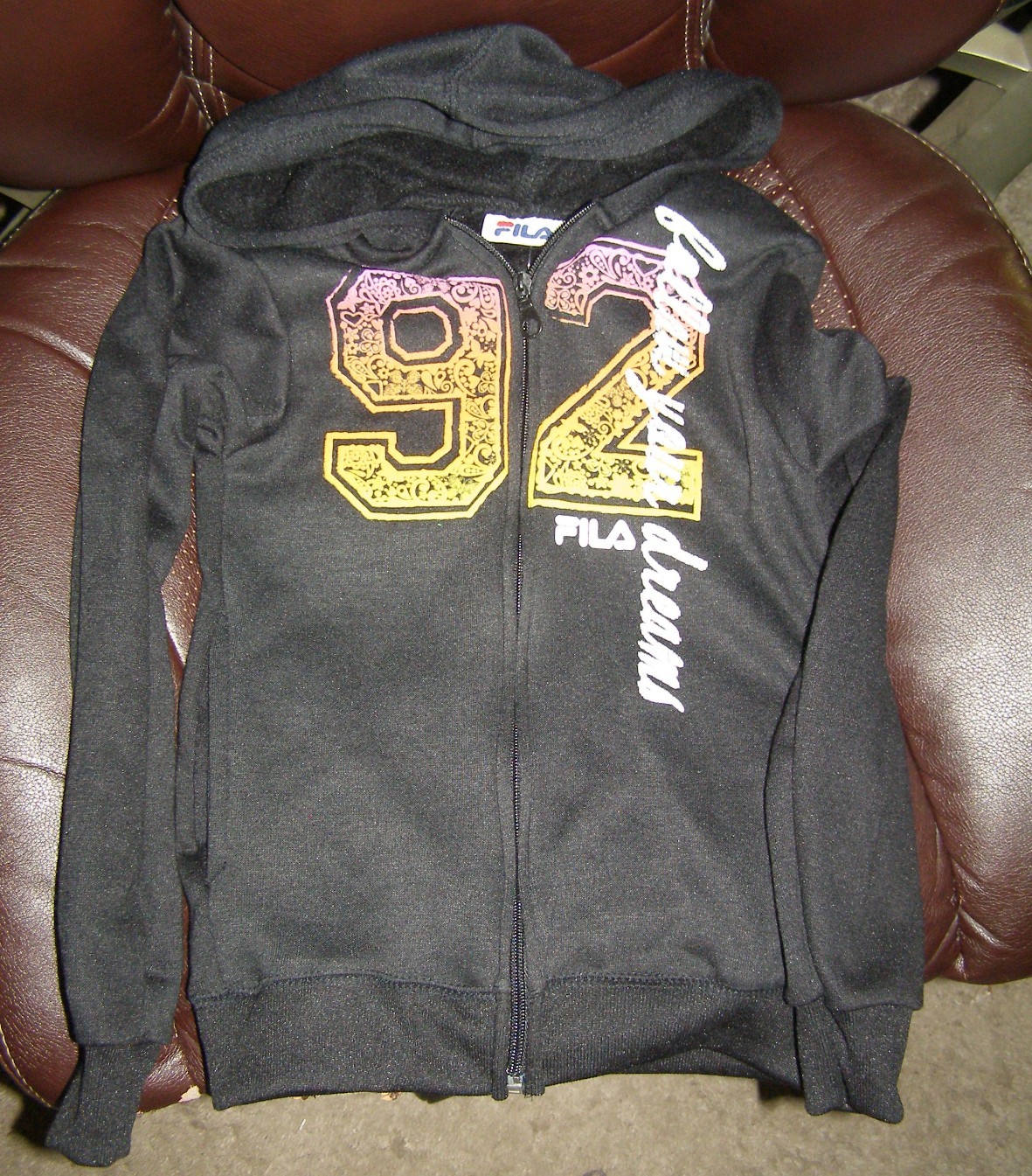 Felpa con cappuccio FILA bambina 6X autentica zip NUOVA $55 etichette nera