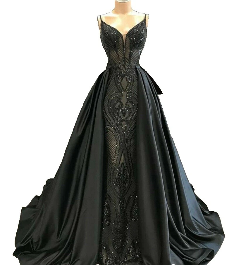 Beading Satin Black Wedding Dresses