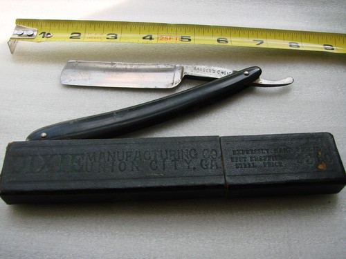 Antigua maquinilla de afeitar recta, "Dowd Blake & Co." "Elección de barberos", hoja gruesa y pesada