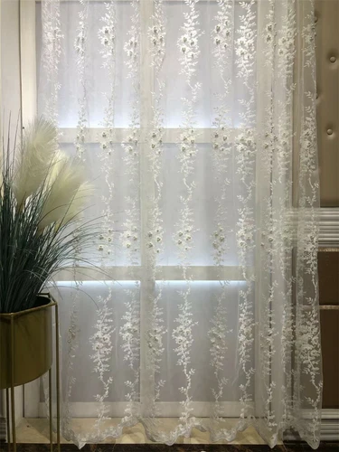 Prinzessin Stil Perlen Ranken Stickerei Transparent Tüll Vorhang für Wohnzimmer 1 Panel - Bild 2 von 7