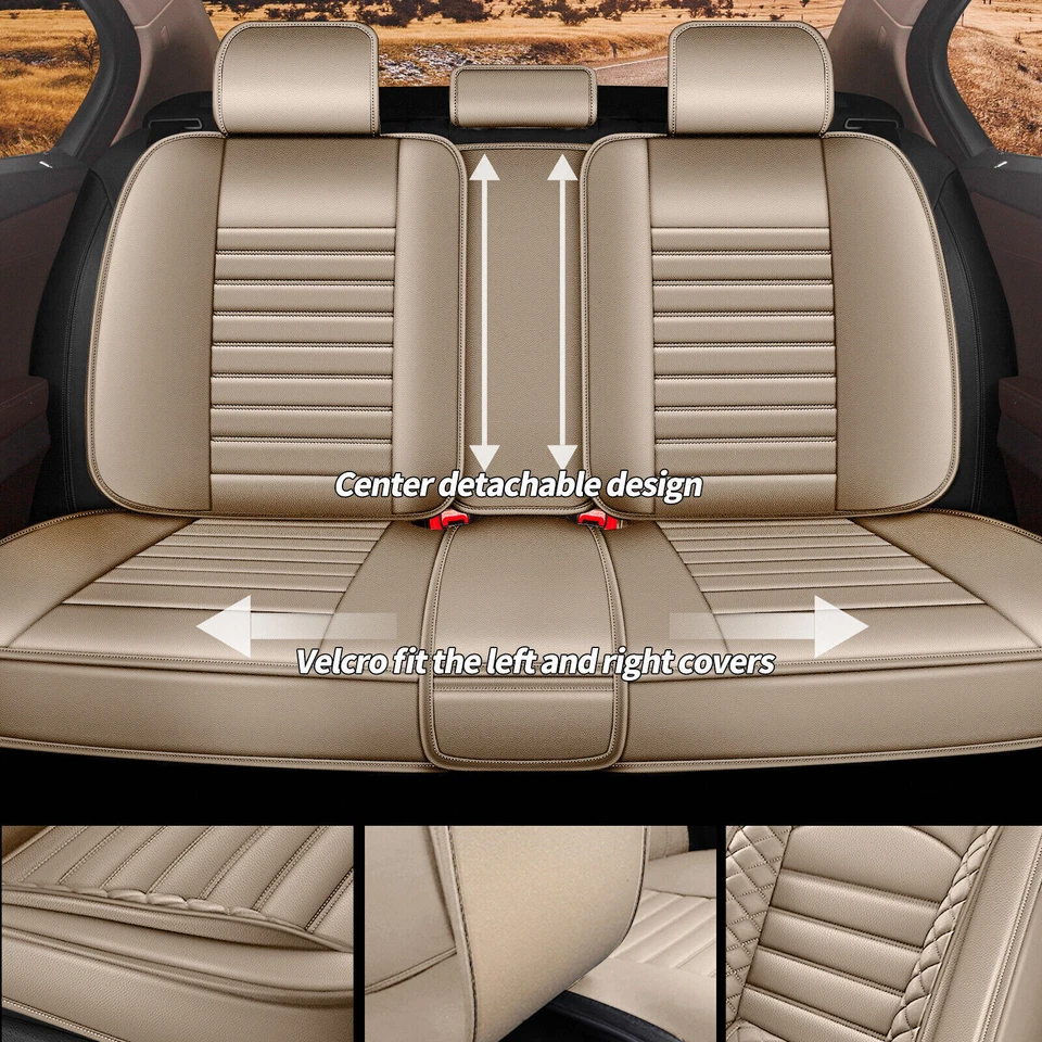For Volkswagen Tiguan 2009-2024 Car 5-Seat Covers Premium PU Leather Pad Beige - Image 3 of 4