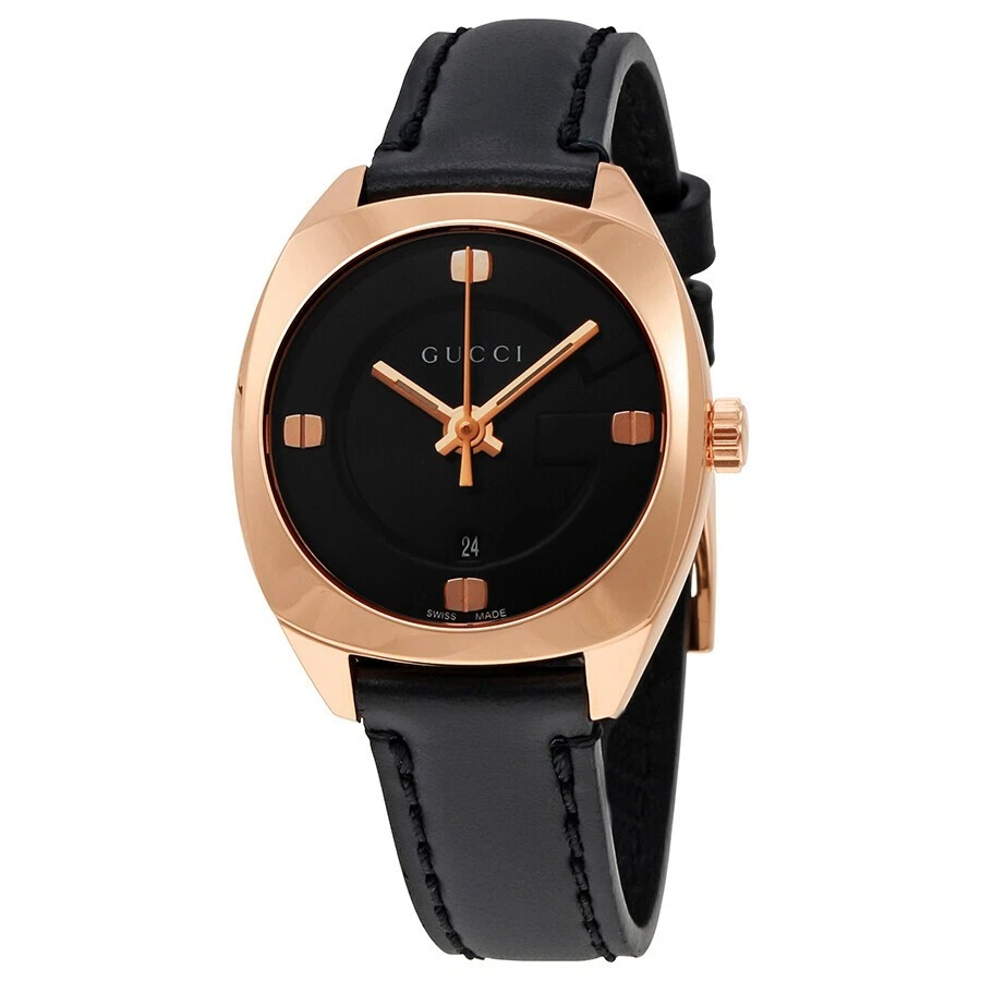 Montre femme Gucci GG2570 YA142509 cadran noir bracelet cuir