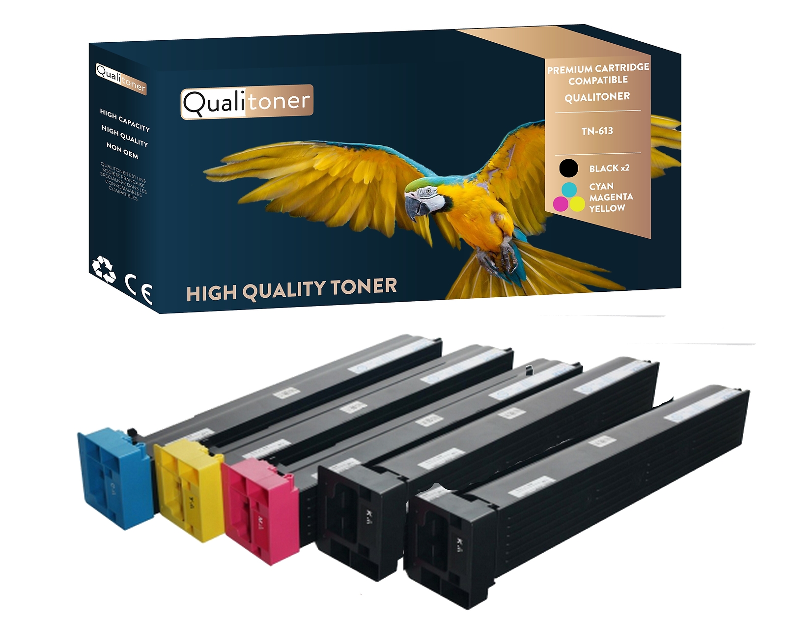 Toner Konica Minolta TN613 compatible Noir et Couleur Qualitoner pour Bureau