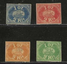 PERU STAMPS -- (4) PACIFIC STEAM NAV CO  -- 1857 -- UNUSED
