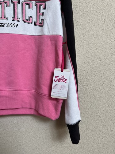 Black/Pink Fleece Hoodie Jacket/Sweatshirt Printed With Pink Glitter Justice - Picture 7 of 7