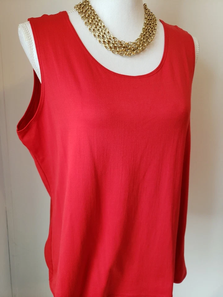 Elementz Womens Red Crew Neck Tank Top Stretch Knit Cami Sleeveless Blouse XL - Image 2 of 4