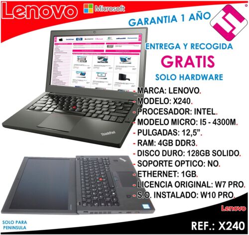 Laptop Computer Lenovo X240 I5 4300M 2,6GHZ 4GB RAM 128GB SSD 12,5 (Proposal - 第 1/1 張圖片