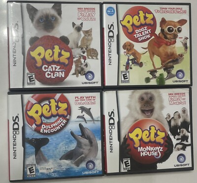 Lot 4 Petz Nintendo DS Monkeyz Dolphinz Dogz Catz Clan Cases NO GAMES
