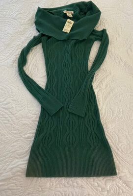 arden knit dress NWT B Womens Evergreen Fitted Cowl Neck Cable Sweater Sz XS Orig $59 couture feather details
