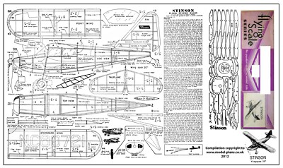 STINSON ZUVERLÄSSIGER FREIFLUG GUMMIMODELLPLAN UND TEILEMUSTER