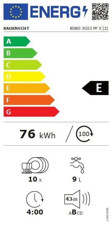 Bauknecht BSBO3O23PFX teilintegrierter Geschirrspüler 45 cm Kompaktgerät EEK E - Bild 2 von 4