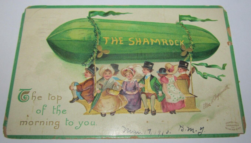 1910 St. Patricks Day Dirigible Airship The Shamrock Ellen Clapsaddle Postcard