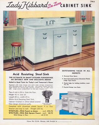 Lady Hibbard Deluxe Cabinet Sink Vintage Print Ad MCM Enamel Steel Smart Kitchen