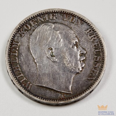 1867 A Prussia German States 1 Vereinsthaler William I 90% Silver