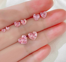 3/4/5/6mm Sterling silver stud post earrings Heart Pink CZ prong setting Gift H2