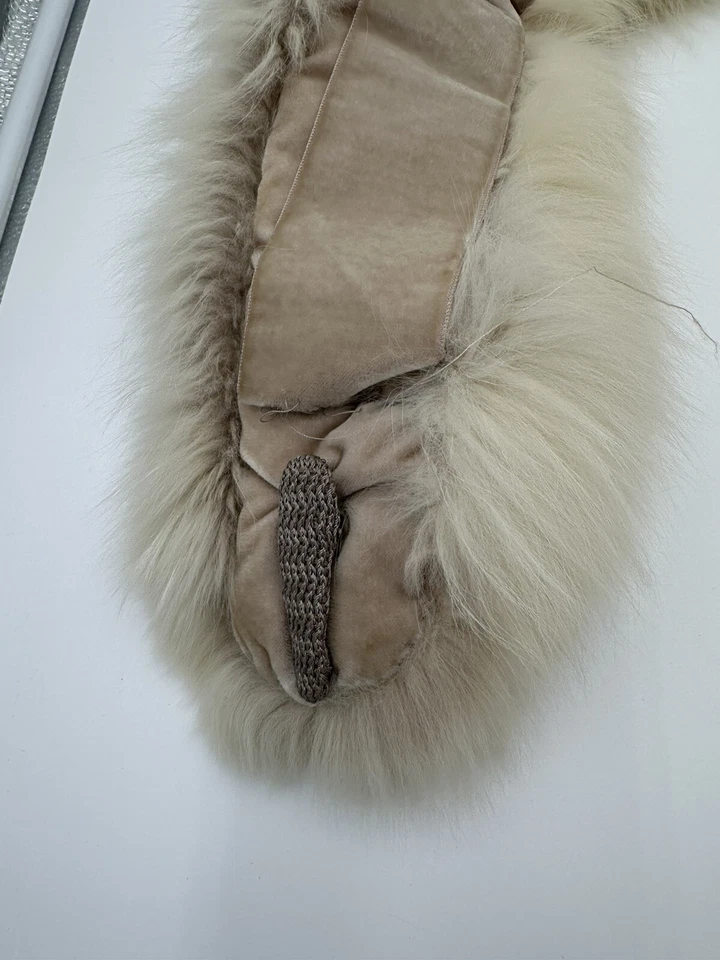 Estola nupcial de zorro vintage, antigua blanco roto, forro satinado, piel de zorro real Foto 4 de 4