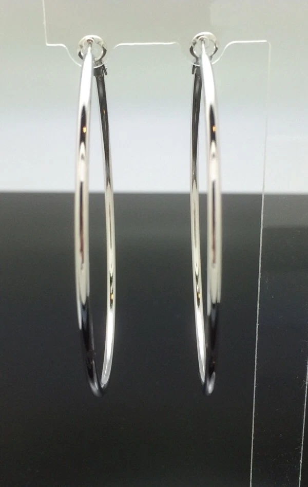 6.5cm Extra Large Round Hoop Earrings 14ct White Gold GF Wedding Silver Big