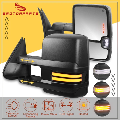 Power Heated Tow Mirrors W/ LED Dynamic Signal For 14-18 Chevy Silverado Sierra