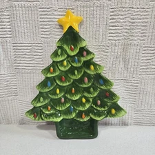 Mr. Christmas Green Ceramic Nostalgic Tree Appetizer Plate 9x7 Inch New