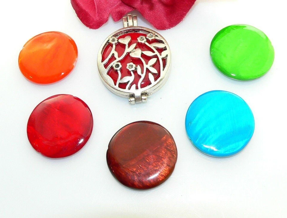 Anhänger Medaillon Perlmutt Scheiben rot türkis grün orange braun wechseln 307c - Bild 3 von 4