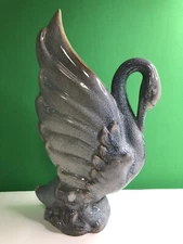 Haegar Royal Hickman SWAN VASE  #492 USA Gorgeous Glaze Blue & Brown Hues 17”