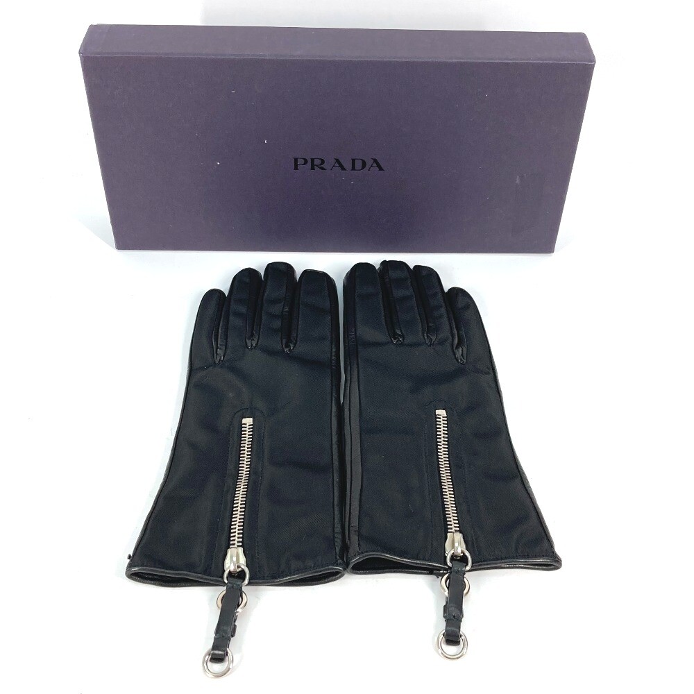 PRADA Glove Zip gloves Lambskin Leather Black | eBay