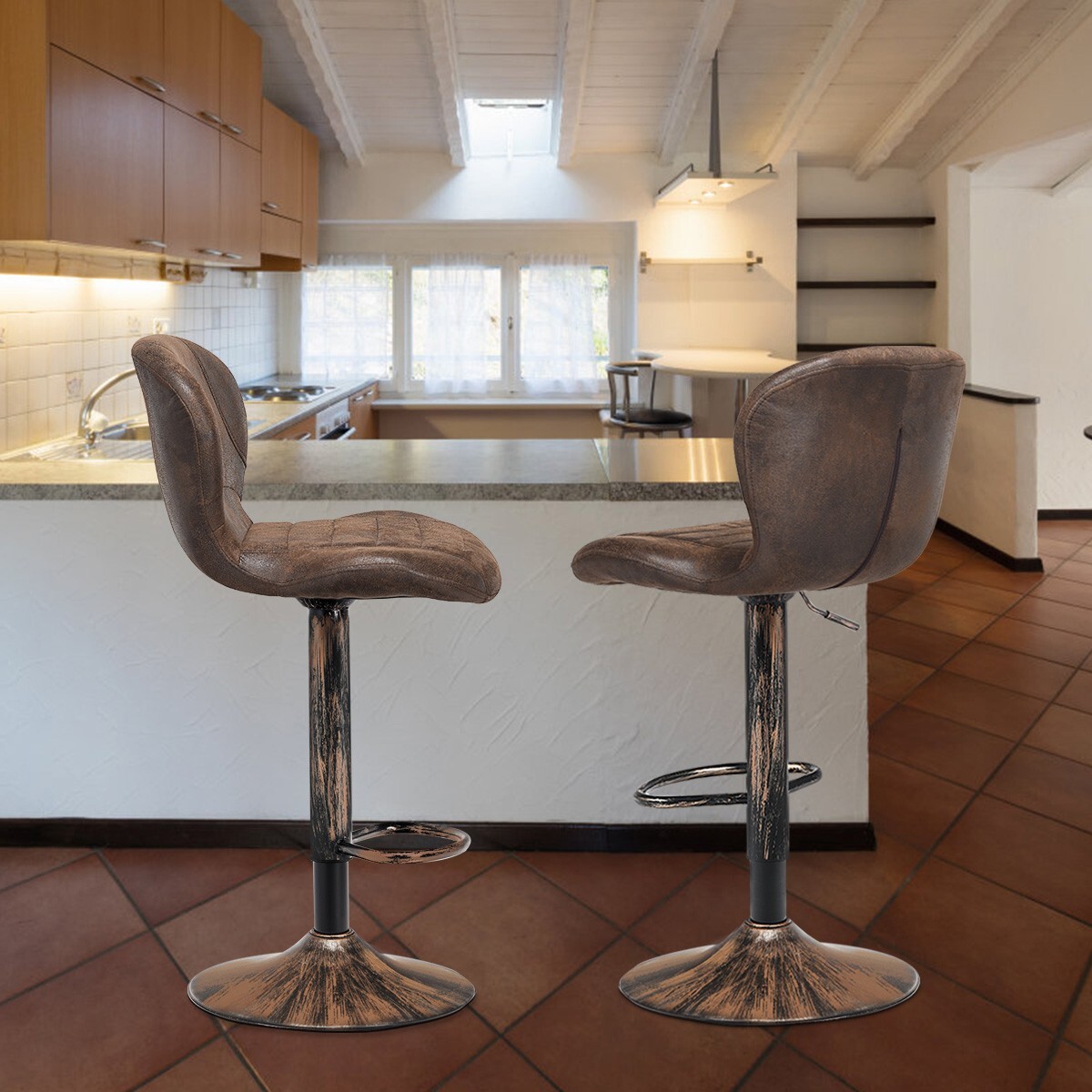 2PCS Swivel Bar Stool PU Leather Pub Cafe Chair Height Adjustable