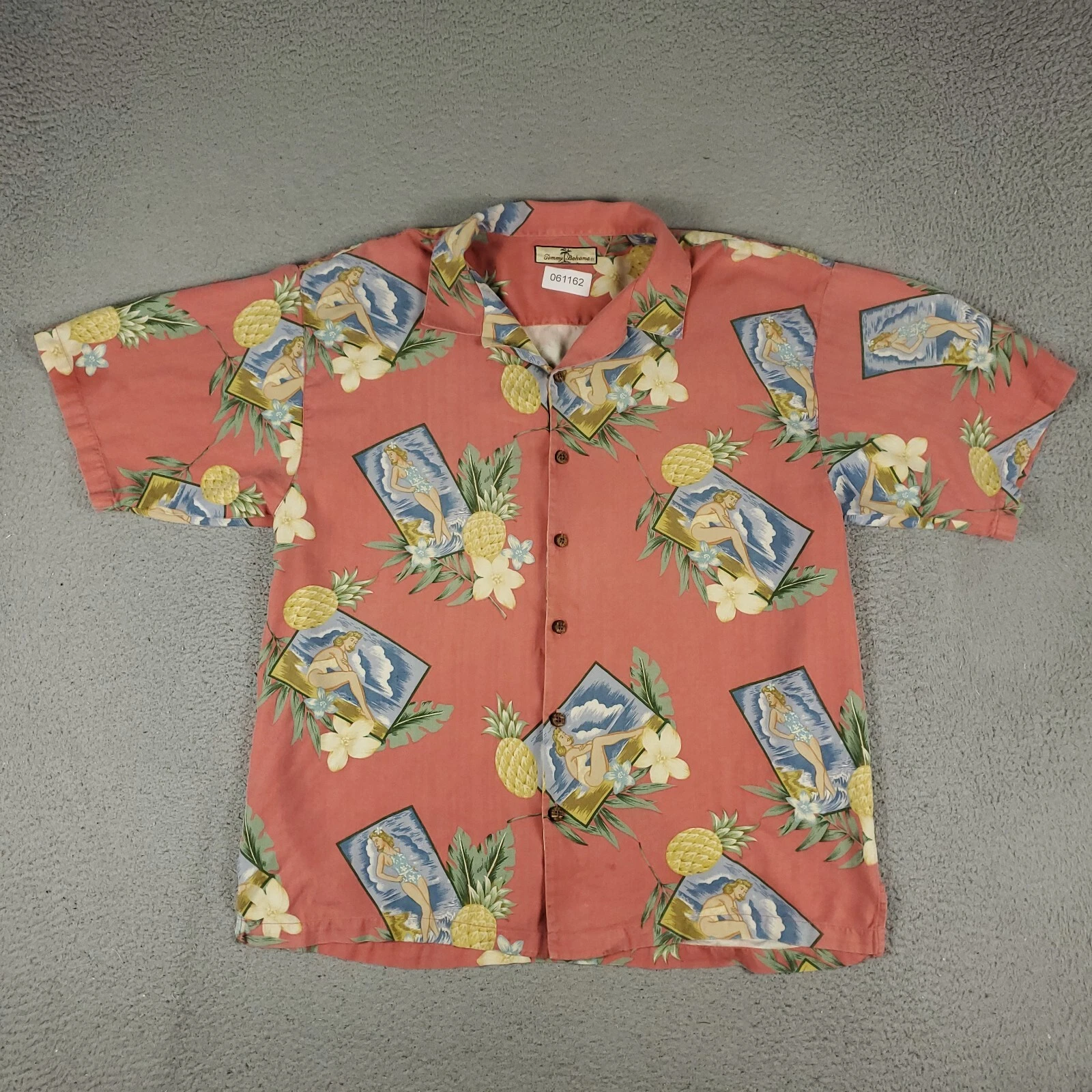 Tommy Bahama Shirt Mens XL Pink Silk Hawaiian Button Up Short Sleeve *