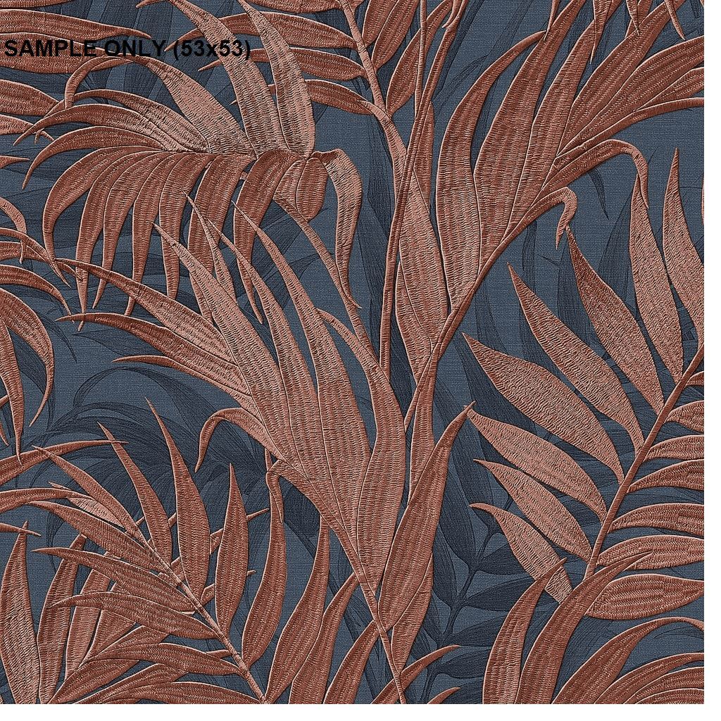 ** SAMPLE Navy Orange Design ID Palm Leaf Wallpaper