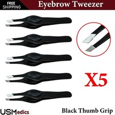 Eyebrow Hair Removal Black Slant Tips Professional Thumb Tweezers X5 NEW BEADEN 