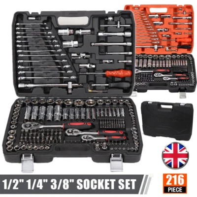 216Pcs 1/2" 1/4" 3/8" Socket Set Screwdriver Ratchet Spanner Car Repair Tool Kit