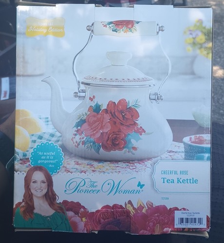 The Pioneer Woman Cheerful Rose Enamel on Steel 2-Quart Tea Kettle - LTD Edition