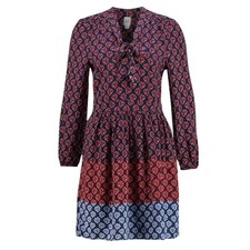 GAP Floral Navy Red Sz 12 Mini Dress Long Sleeve Tie Neck Boho Chic Cottagecore