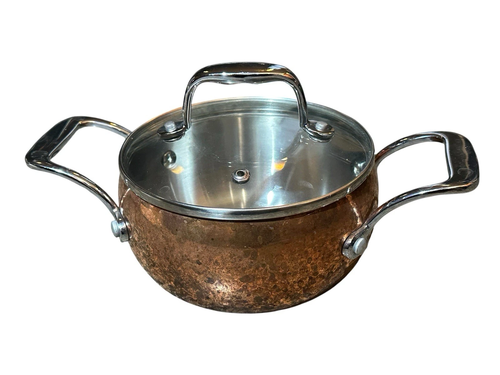 Il Mulino NY Copper French Oven Pot Pan Petite 6" 1Qt Stainless Lined Glass Lid