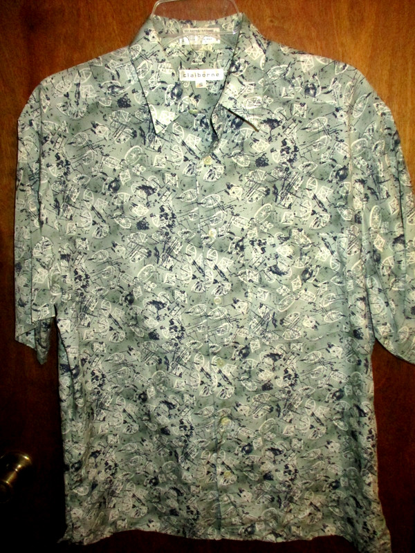 Claiborne Men's Size S Rayon & Linen Blend, Print, Short Sleeved Shirt