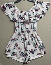 Active USA 90s Vintage Women's S Floral Off The Shoulder Short Romper Jumpsuit