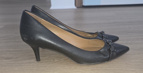 Women's Coach Leather Black LAURI Pointed Toe Kitten Heels Shoes Pumps Size 9