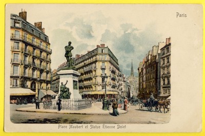 cpa Rückseite 1900 PARIS Place MAUBERT und Statue ÉTIENNE DOLET