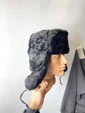 Vintage Soviet Era Black Fur Ushanka Trapper Hat Winter Cap Black One Size