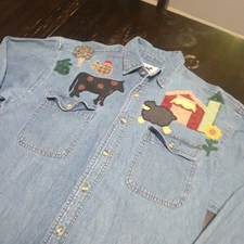 Vtg Sun Belt Denim Shirt Womens S Blue Farmhouse 90s Button Farm Garden Barn Cow