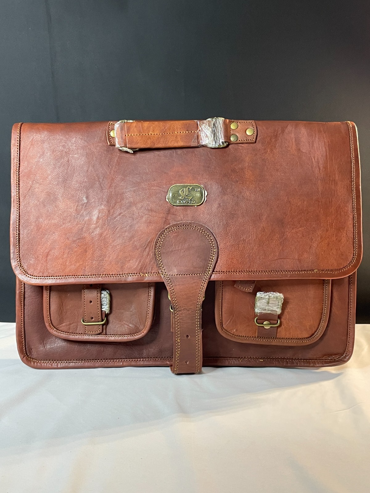 Cuero Brown Solid Leather Crossbody Strap Satchel… - image 1