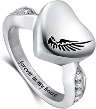 Angel Wing Heart Urn Ring for Ashes Gift for Women Cremation Memorial Jewelry S7
