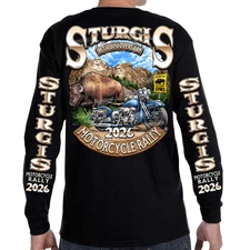 Long Sleeve 2026 Sturgis Motorcycle Rally Rushmore Bison No Harley