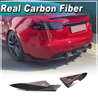 For Tesla Model S 21-24 Real Carbon Rear Bumper Lip Splitters Diffuser Winglets