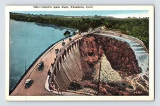 Vintage Devil's Gate Dam Pasadena California Lithograph Postcard